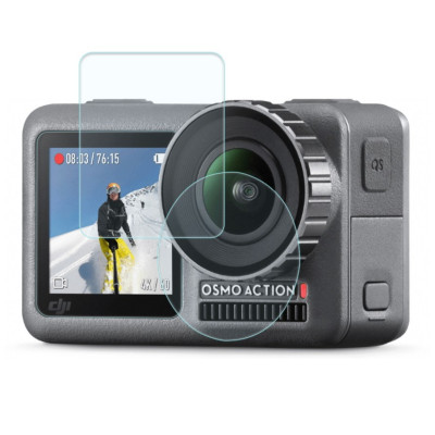 Tvrzené sklo na ochranu objektivu a dipleje pro DJI Action 3, 4 (průhledný)