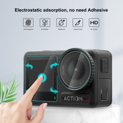 Tempered glass for lens and dipole protection for DJI Action 3, 4, 5 (transparent)