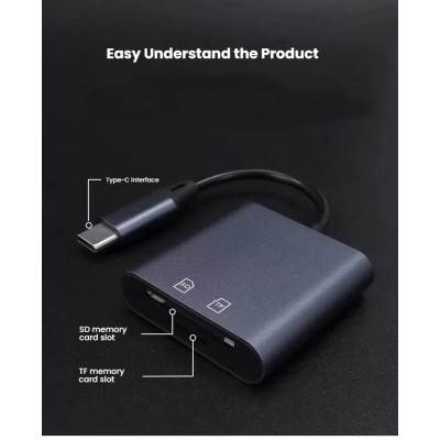 Čítačka kariet SD / TF s konektorom USB-C, hliník