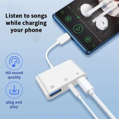 Adapter USB + 3.5 mm Jack + USB-C for devices with Lichtning connector (Iphone)