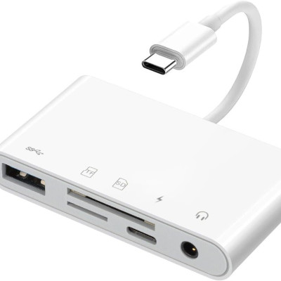 Multifunkčný adaptér/čítačka kariet SD, TF + USB + USB-C + JAck 3,5 mm pre zariadenia s konektorom USB-C