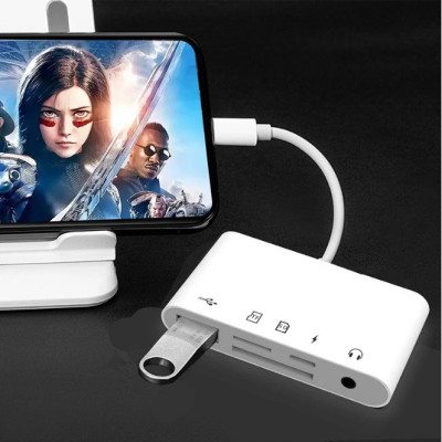 Multifunctional adapter/reader SD, TF card + USB + USB-C + JAck 3.5 mm for devices with USB-C connector