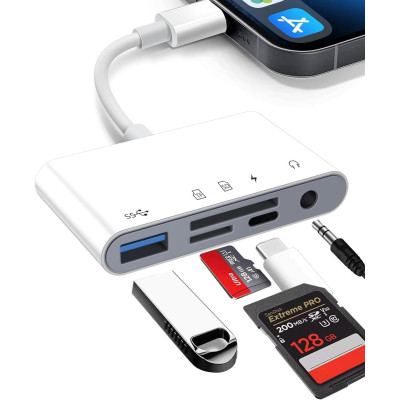 Multifunkčný adaptér/čítačka kariet SD, TF + USB + USB-C + JAck 3,5 mm pre zariadenia s konektorom USB-C