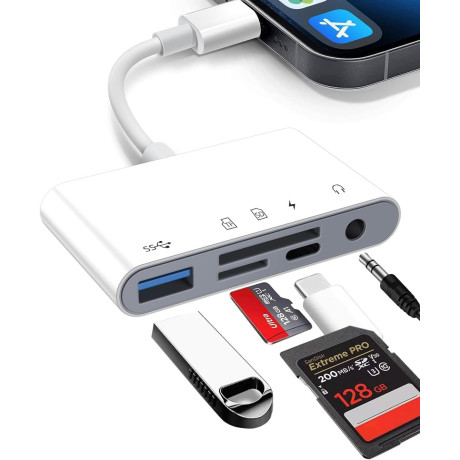 Multifunctional adapter/reader SD, TF card + USB + USB-C + JAck 3.5 mm for devices with USB-C connector