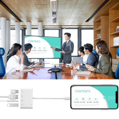 Adaptér s Lightning konektoru na HDTV digitální AV adaptér, dvojitý USB/OTG hub pro iPhone/iPad