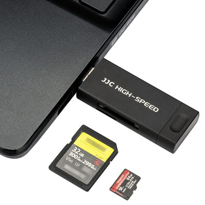 JJC Čtečka karet USB, USB-C, Micro USB - SD, micro SD, černá