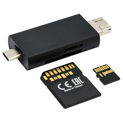JJC Čtečka karet USB, USB-C, Micro USB - SD, micro SD, černá
