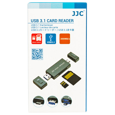 JJC Čtečka karet USB, USB-C, Micro USB - SD, micro SD, šedá