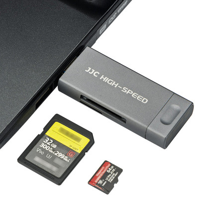 JJC Čtečka karet USB, USB-C, Micro USB - SD, micro SD, šedá