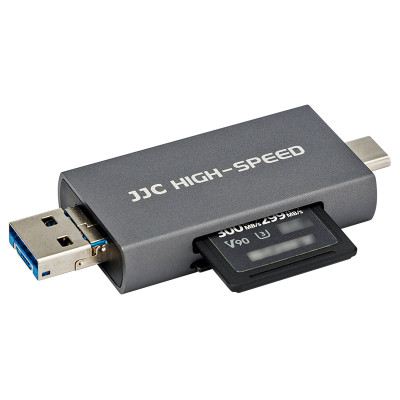 JJC Čtečka karet USB, USB-C, Micro USB - SD, micro SD, šedá