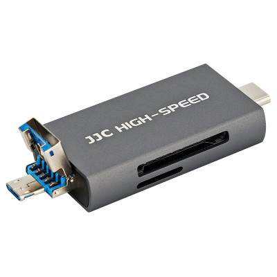 JJC USB čítačka kariet, USB-C, Micro USB - SD, micro SD, sivá