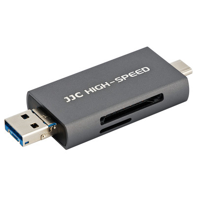 JJC Čtečka karet USB, USB-C, Micro USB - SD, micro SD, šedá