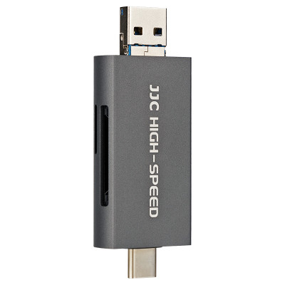 JJC USB čítačka kariet, USB-C, Micro USB - SD, micro SD, sivá