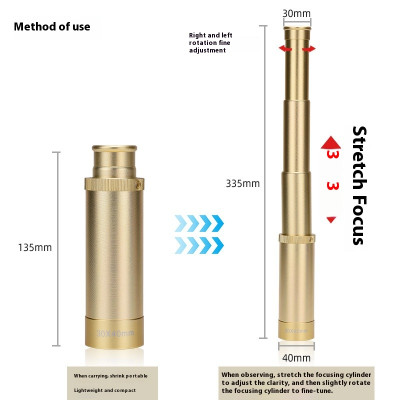 Monokulární kovový teleskopický dalekohled 135 - 335 mm, 30 x 40 HD, pirátské téma