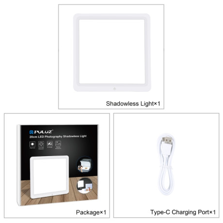 Puluz Shadowless LED panel 20 cm, na spodné osvetlenie pre produktovú fotografiu