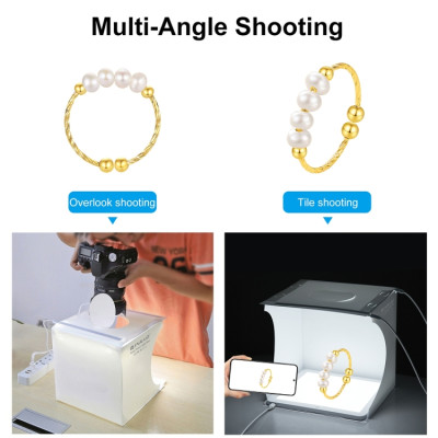 PULUZ Prenosný svetelný stan 20 cm, kruhové LED svetlo + spodný LED panel, odnímateľné pozadie 5 farieb