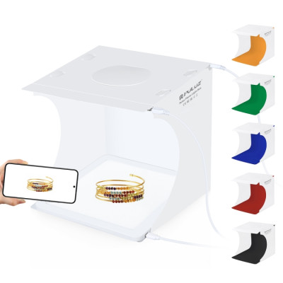 PULUZ Světelný stan přenosný 20 cm, kruhové světlo LED + spodní led panel, odnímatelné pozadí 5 barev