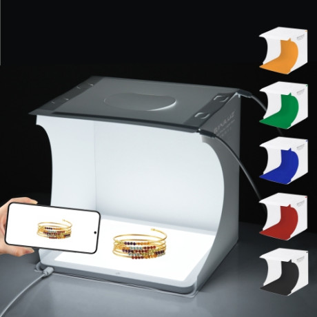 PULUZ Prenosný svetelný stan 20 cm, kruhové LED svetlo + spodný LED panel, odnímateľné pozadie 5 farieb