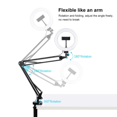 PULUZ 7.9 inch 20cm circular LED light with flexible arm with table mounting clamp