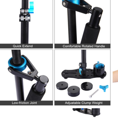 PULUZ 38,5-61 cm carbon handheld stabilizer for DSLR and DV digital video and cameras, load range: 0,5-3 kg (blue)