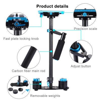 PULUZ 38,5-61 cm carbon handheld stabilizer for DSLR and DV digital video and cameras, load range: 0,5-3 kg (blue)