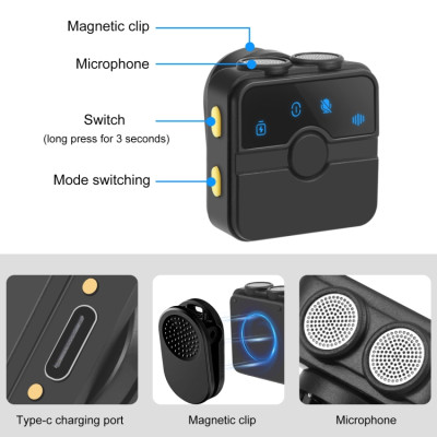 PULUZ SmartLink WS300 Magnetický lavalier bezdrôtový mikrofón s nabíjacím puzdrom, prijímačom Type-C RX a 2 mikrofónmi