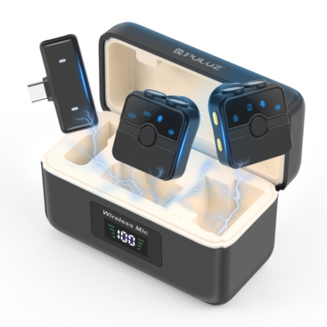 PULUZ SmartLink WS300 Magnetický lavalier bezdrôtový mikrofón s nabíjacím puzdrom, prijímačom Type-C RX a 2 mikrofónmi