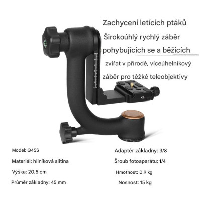 Robustní Gimbálová hlava QZSD Q45S, nosnost 20 kg