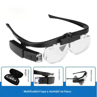 Profesionální náhlavní lupa ( brýle ) s LED osvětlením a integrovanou dobíjecí baterii