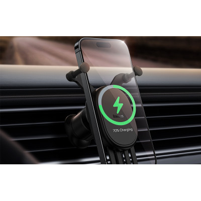 Stable gravity wireless car charging holder Baseus Pro 15W (black), for ventilation grille