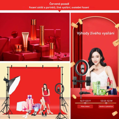 Sada pro upevnění fotografického pozadí Puluz 2x3 m / stojan + 3 fotografická pozadí PKT5205