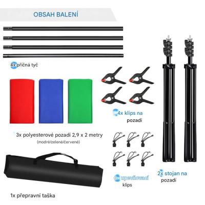 Puluz 2x3 m photo background mounting kit / stand + 3 photo backgrounds PKT5205