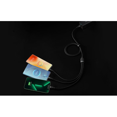 USB kabel 3v1 Baseus Flash Series, USB-C + micro USB + Lightning, 100W, 1,2 m (černý)