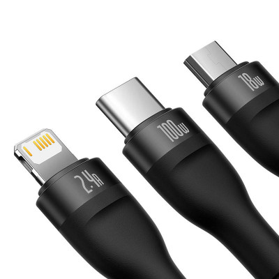 Baseus Flash Series 3-in-1 USB Cable, USB-C + micro USB + Lightning, 100W, 1.2 m (black)