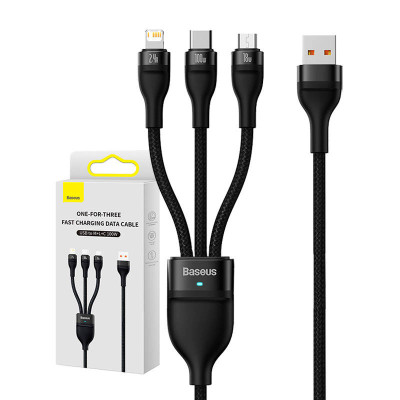 Baseus Flash Series 3-in-1 USB Cable, USB-C + micro USB + Lightning, 100W, 1.2 m (black)