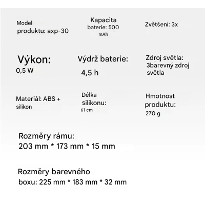 Lupa na čtení, zavěšení na krk  3 V 1, led přisvícení, stojánek