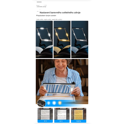 Lupa na čítanie, 3 V 1 záves na krk, LED svetlo, stojan