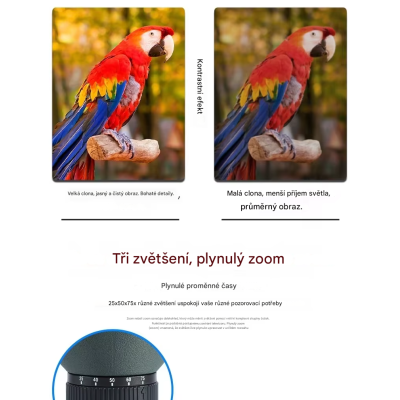 Pozorovací přenosný dalekohled, monokulár, 25 - 75 x 60 FMC, Bak 4, černý, držák na telefon, mini stativ