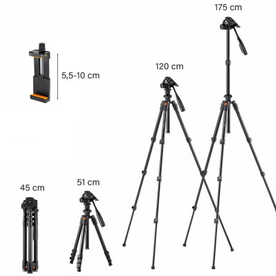 K&F Concept fotografický stativ SA225C1 s kulovou hlavou 140cm a funkcí monopodu (KF09.094)