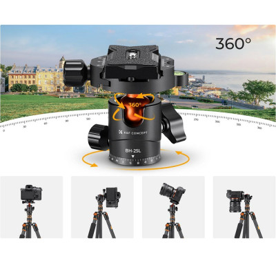 K&F Concept Karbonový fotografický stativ s funkcí monopodu A225C0 s kulovou hlavou 155cm (KF09.077V3)