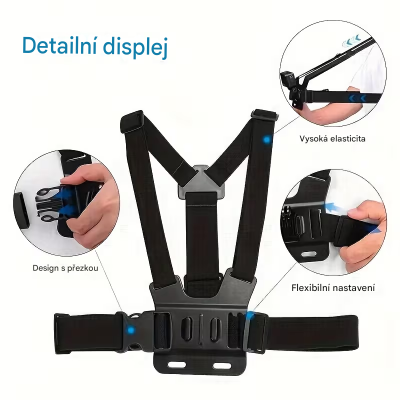 Harness with holder for attaching an outdoor (action) camera or phone to the chest